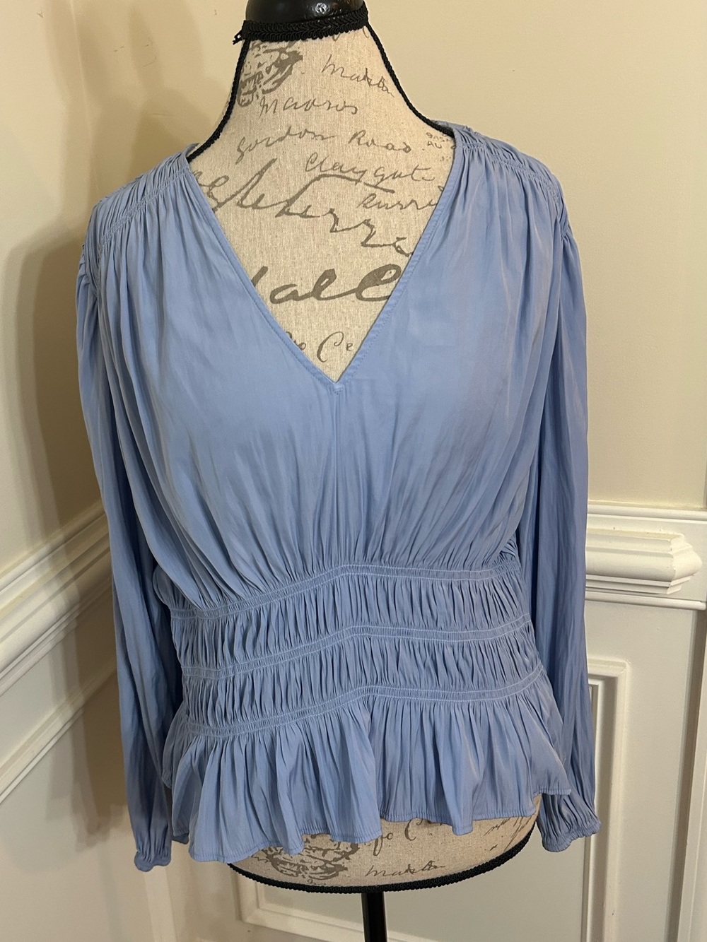 Universal Thread Pale Blue V-Neck Smocked Peplum Blouse